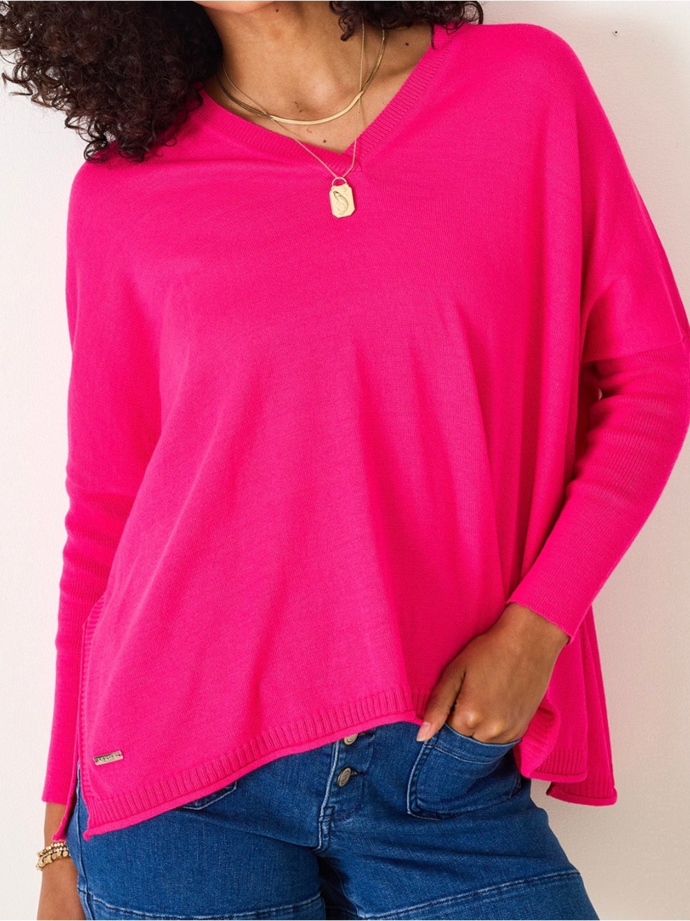 Mersea Catalina V-Neck Sweater in Bright hot Pink